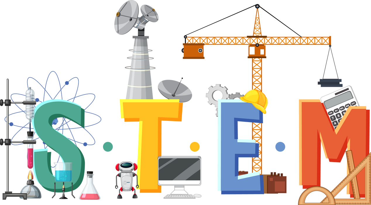 STEM Education Logo with Icon Ornament Elements